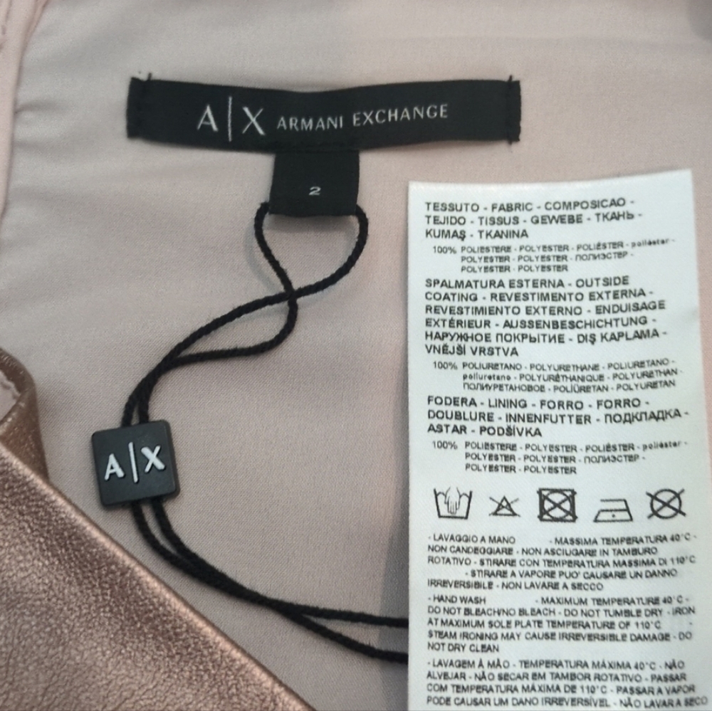 A/X Armani Exchange Metallic Pink Faux Leather Mini Dress Women's Size 2 - Picture 2 of 16